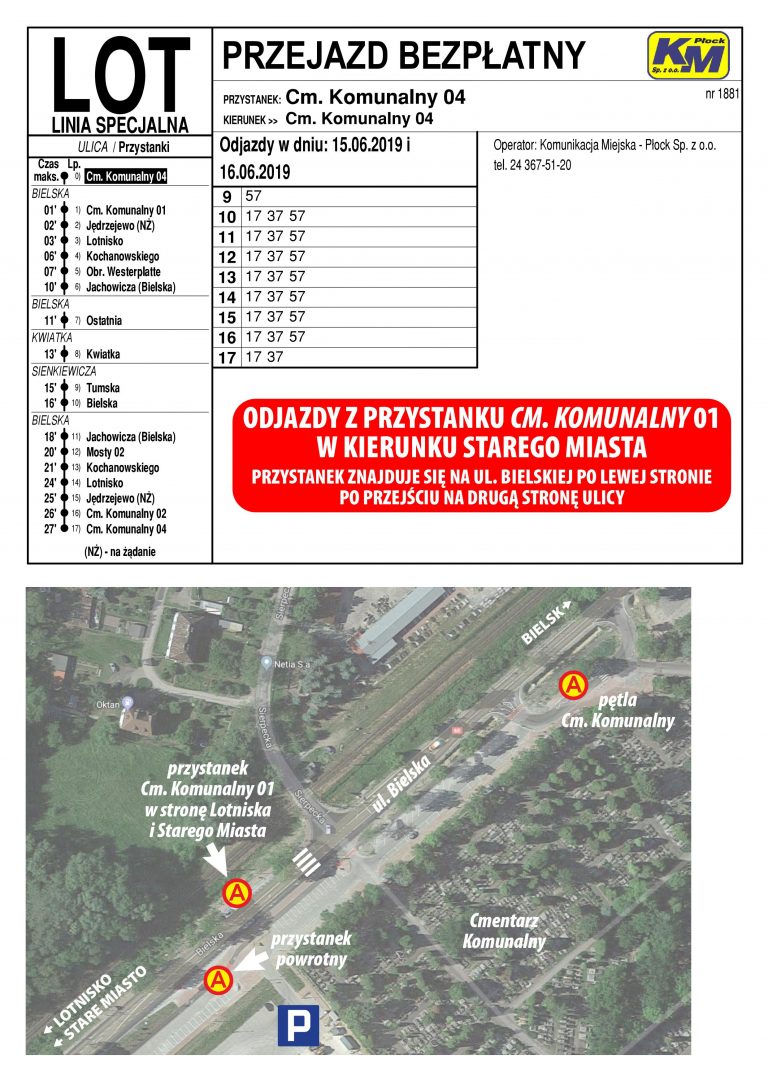 Rozkład jazdy KM Płock - Aeroklub Ziemi Mazowieckiej